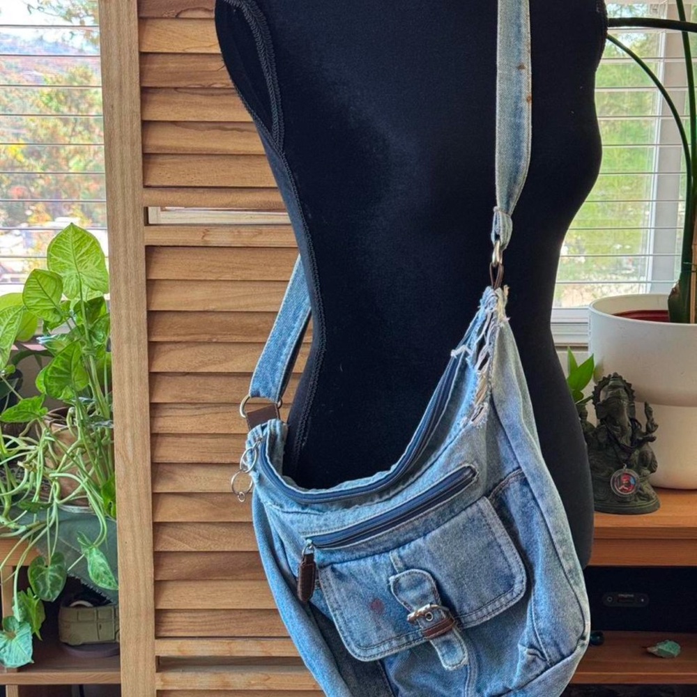 Denim Crossbody Shoulder Bag - Light Blue